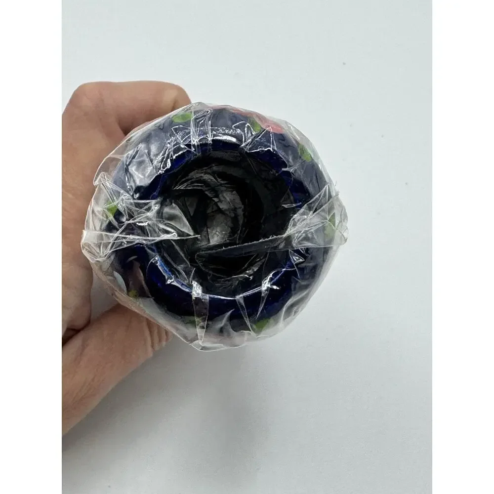 Set of 6 Vintage Hand Painted Blue Floral Wood Napkin Rings Cottagecore NEW